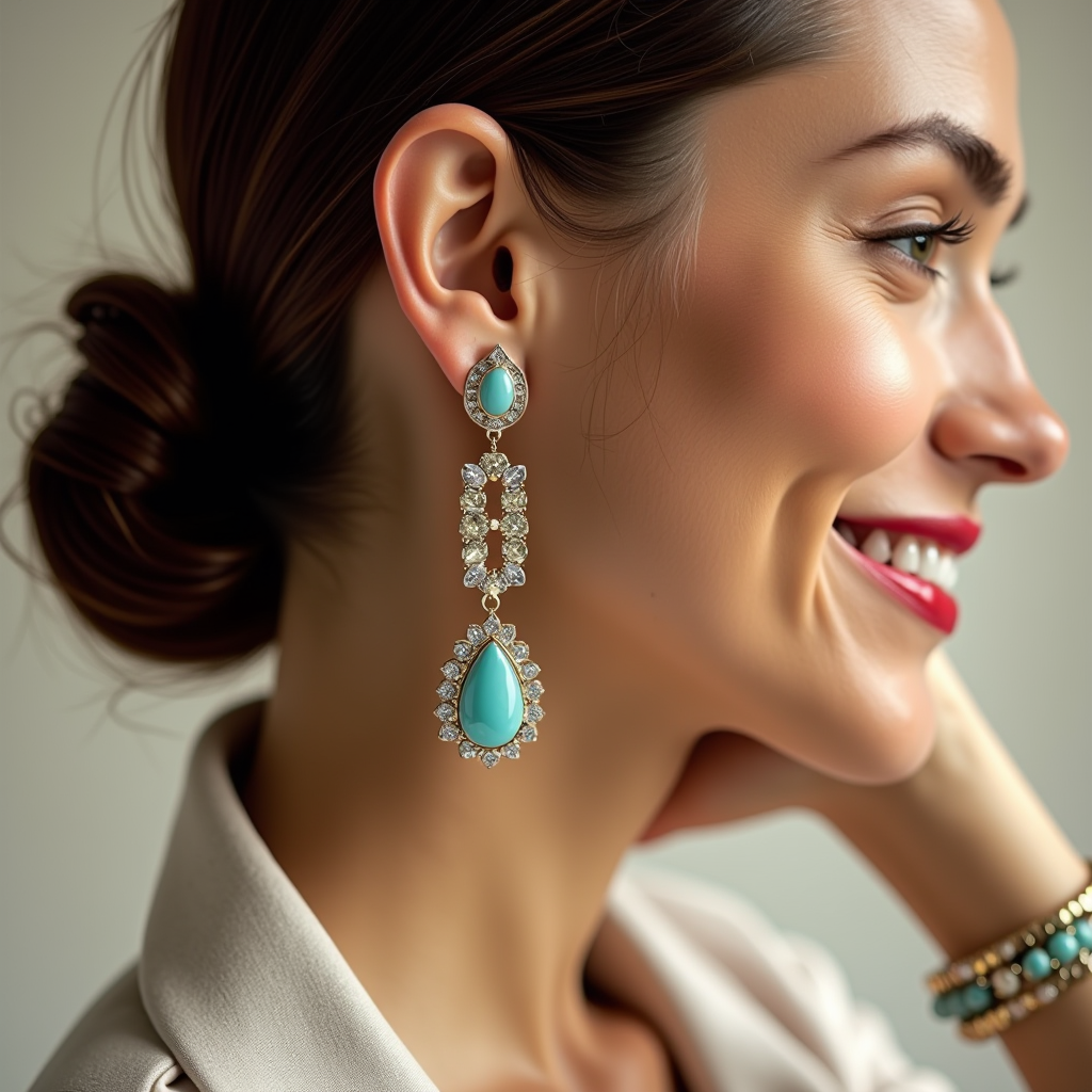 Versatile jewelry transformation showing convertible statement earrings and elegant bracelets transitioning from office daytime look to sophisticated evening event styling